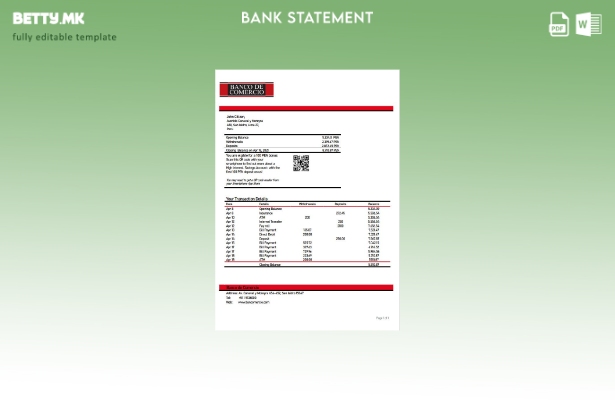 модерен стил Шаблон за збор за извод од банка во Перу Banco de Comercio